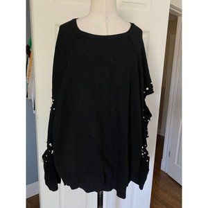 Zara Black Sweater with Cutouts and Pearls on Sleeve - Size Large
